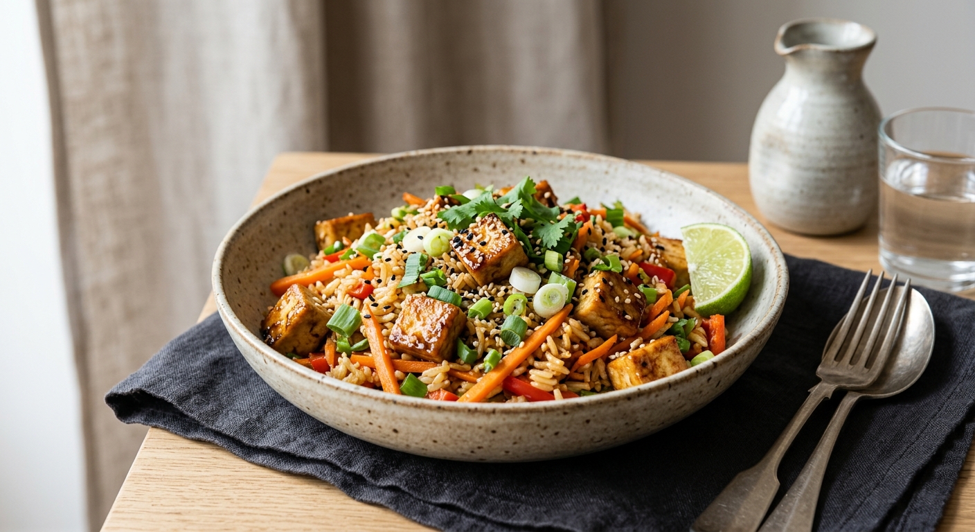 Riz sauté aux légumes et au tofu