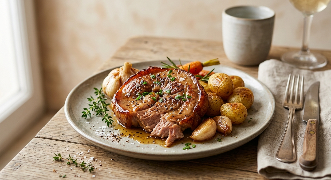 Rouelle de porc à l'ail confit