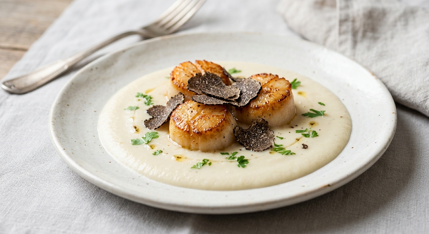 Saint Jacques au velouté de céleri et aux truffes