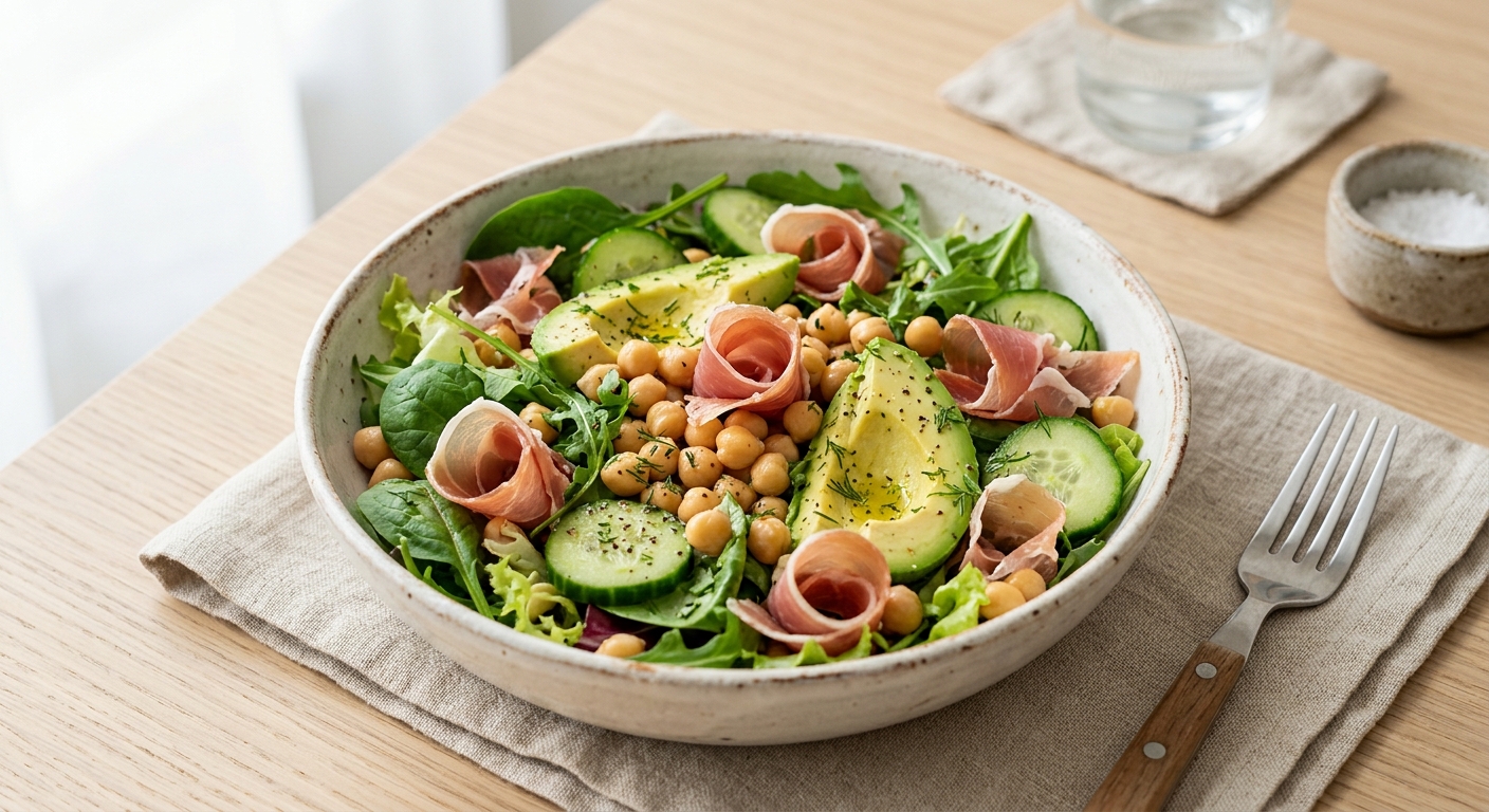 Salade avocat, concombre & pois chiches