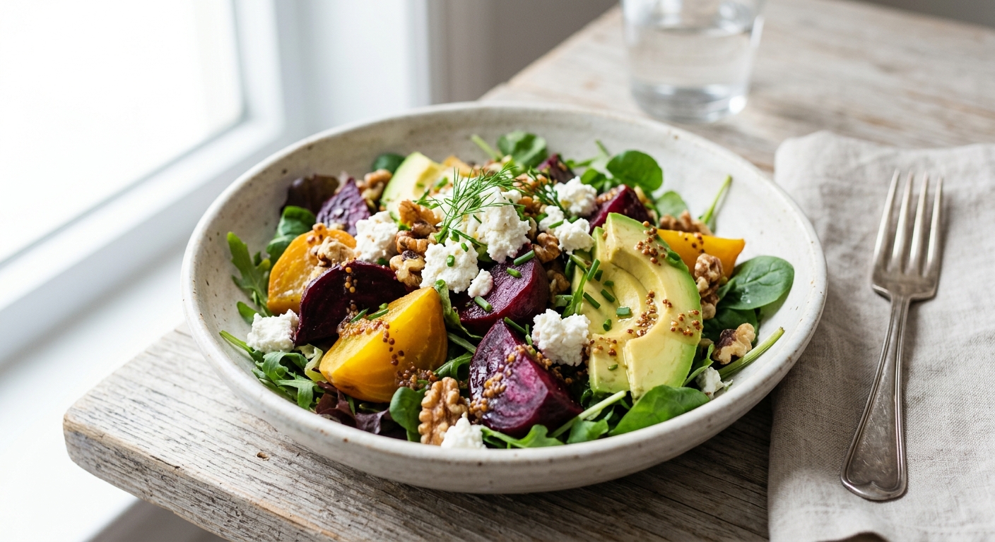 Salade betterave, avocat & chèvre frais