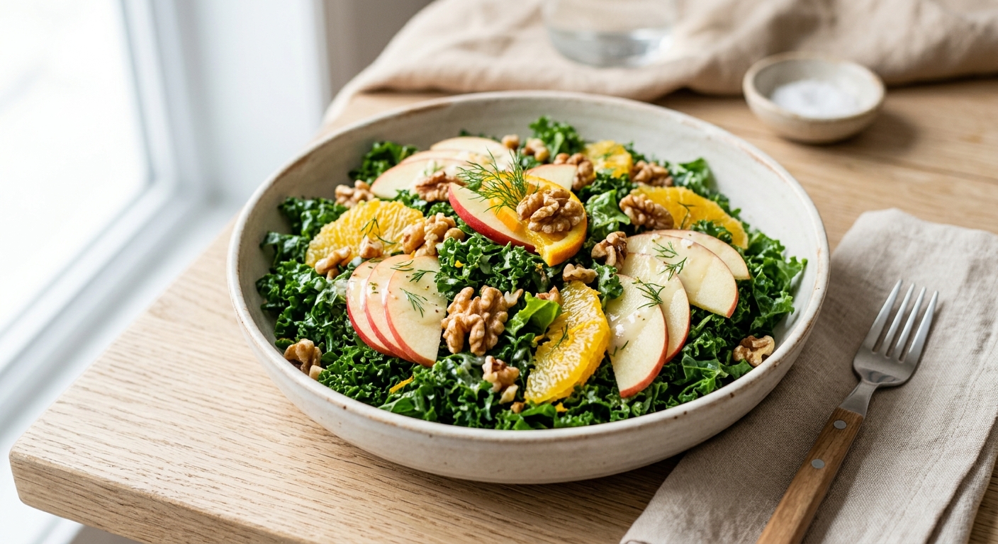 Salade de chou kale aux noix pommes et oranges