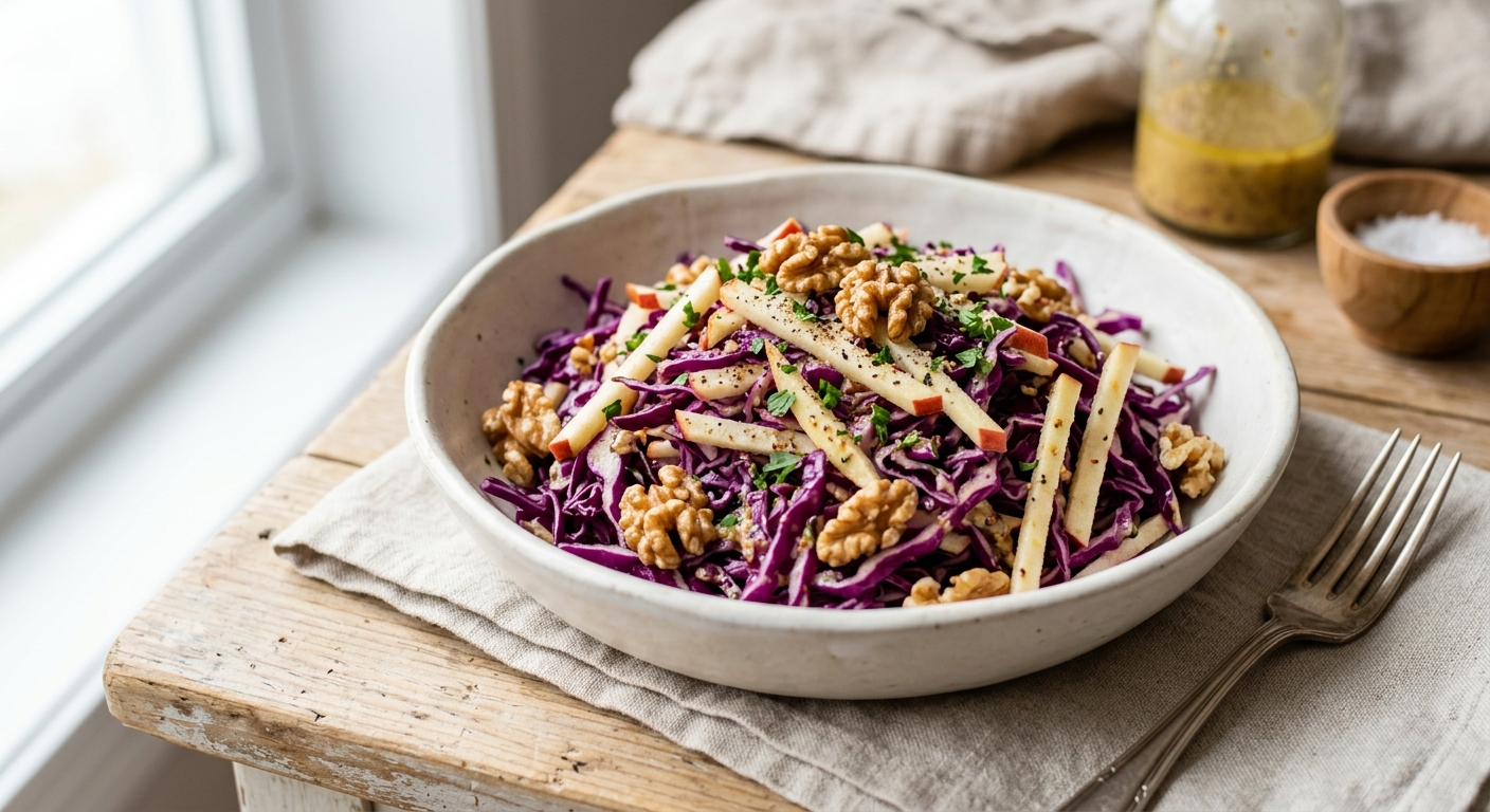 Salade de chou rouge, pomme et noix