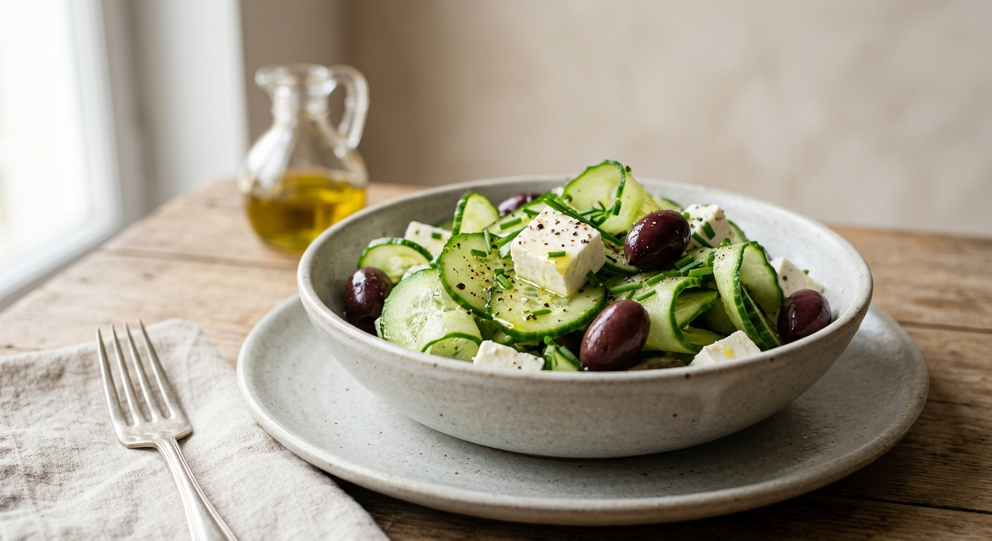 Salade de concombre/feta/ olives noires