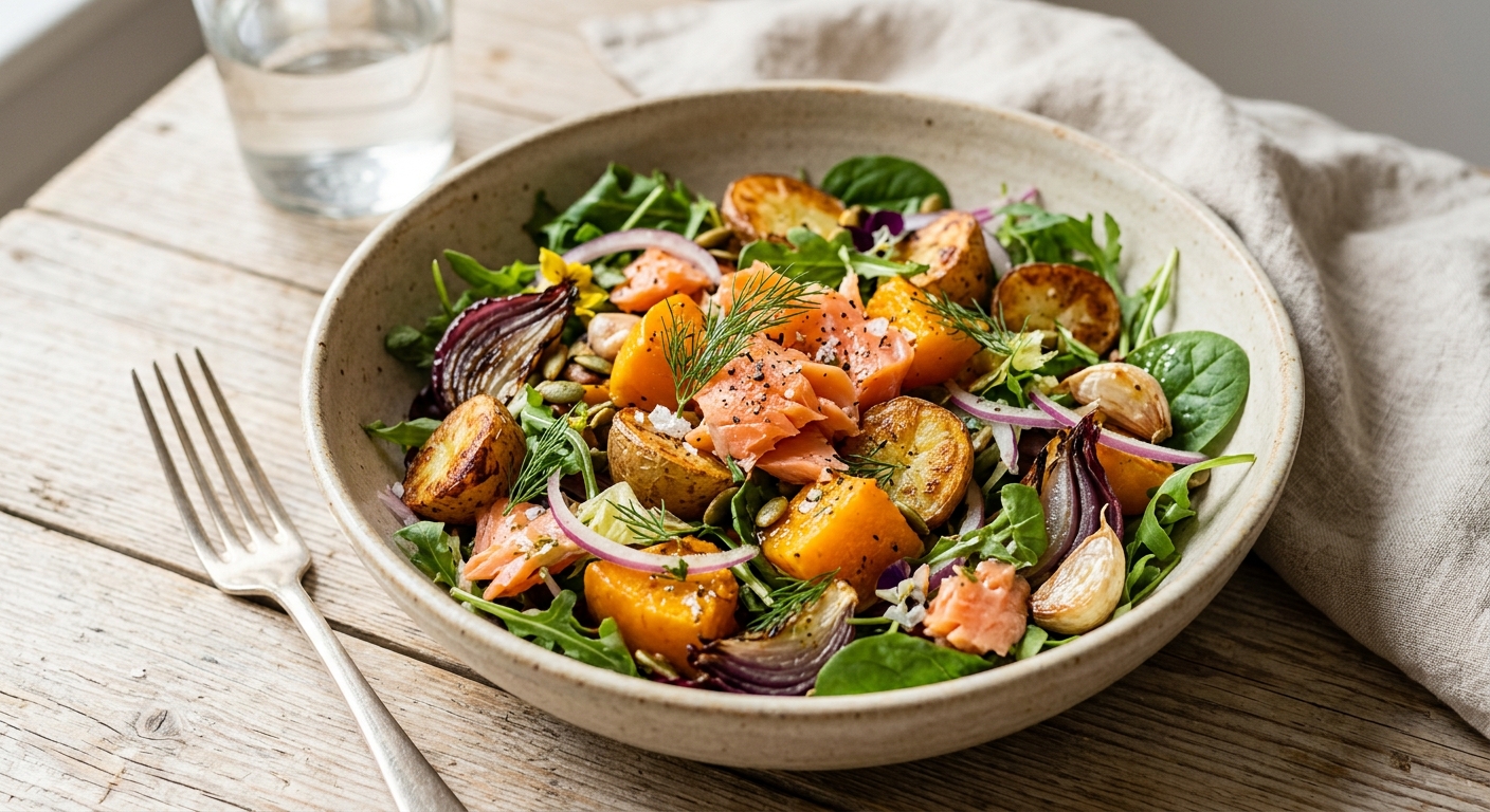 Salade de légumes rôtis & saumon fumé
