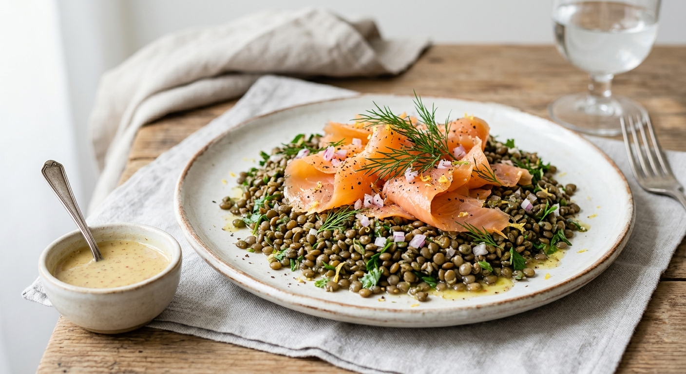 Salade de lentilles au saumon fumé