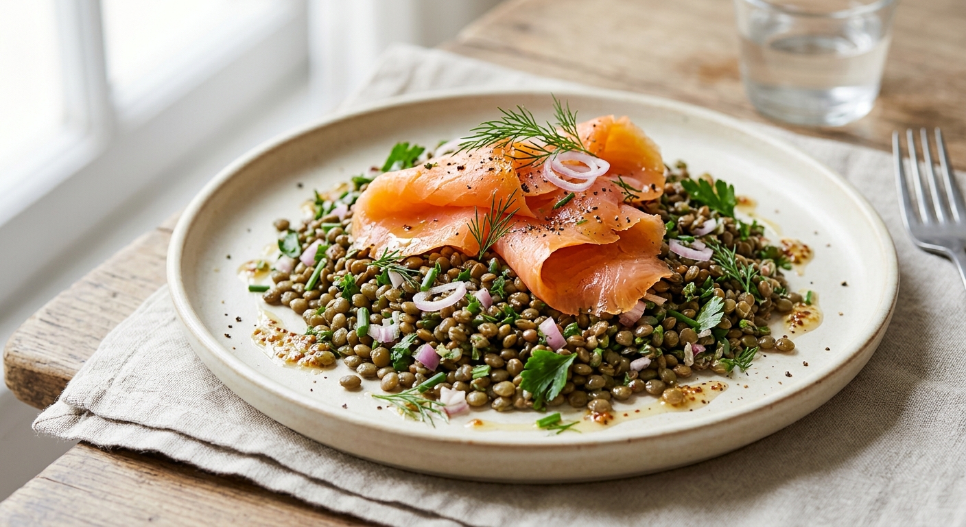 Salade de lentilles & saumon fumé