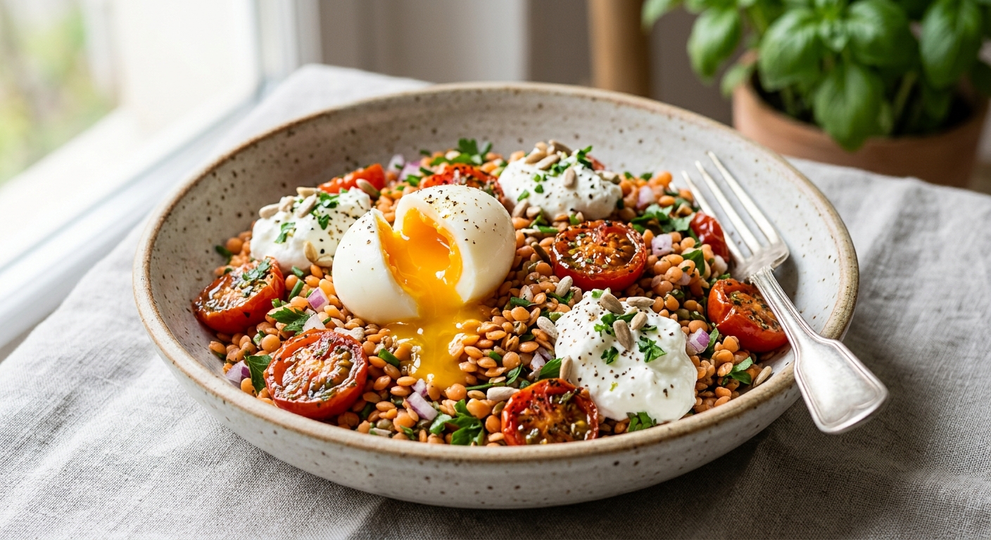 Salade de lentilles & tomates cerises rôties