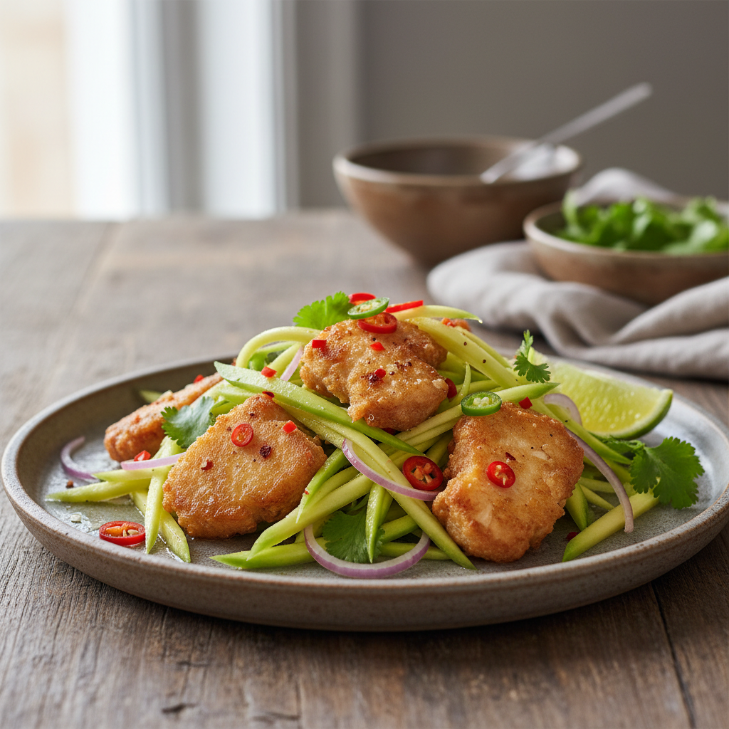 Salade de mangues vertes à la morue frite