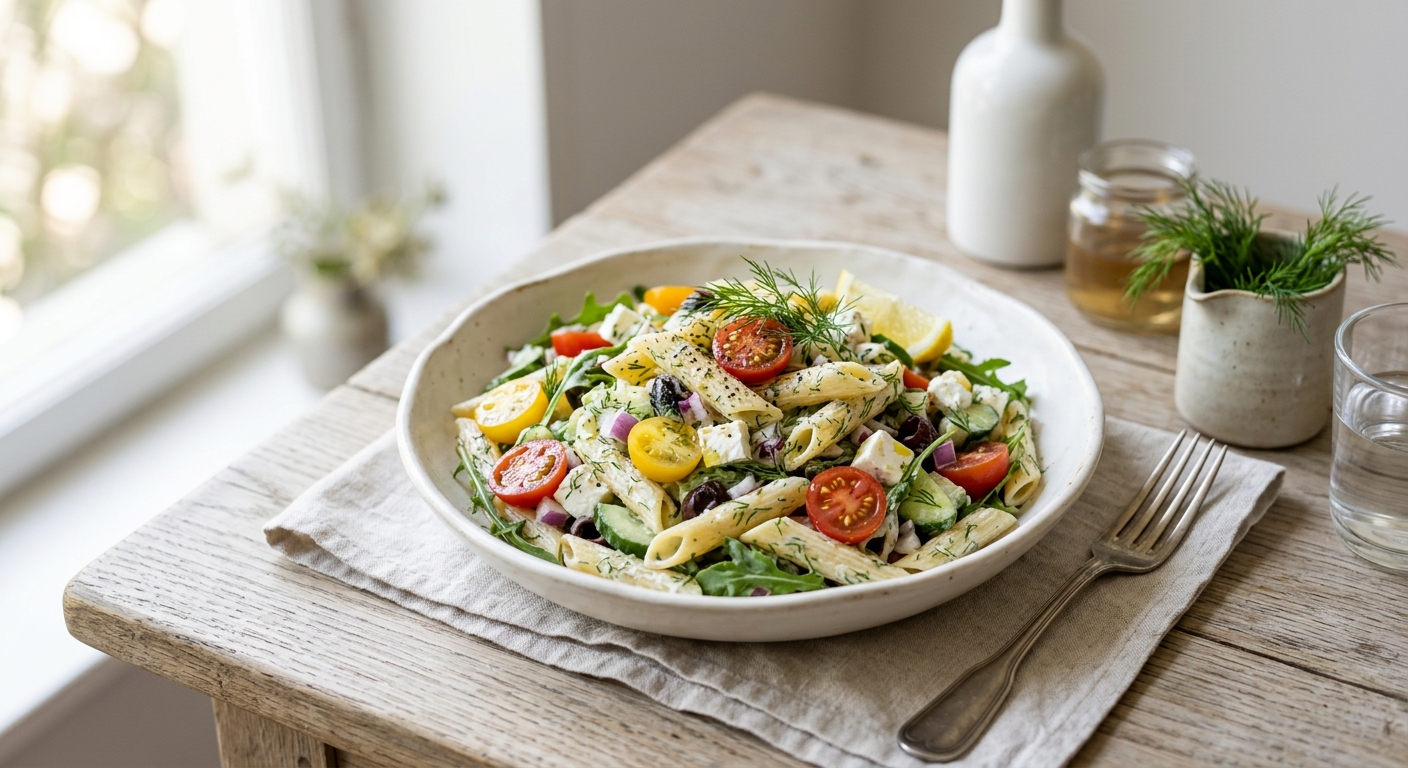 Salade de pâtes végétarienne à l'aneth