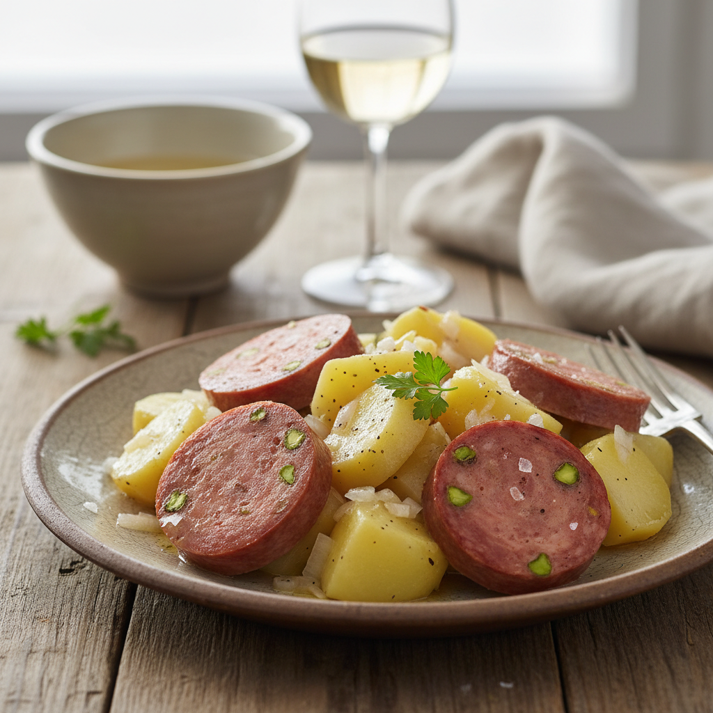 Salade de pommes de terre et saucisson pistaché