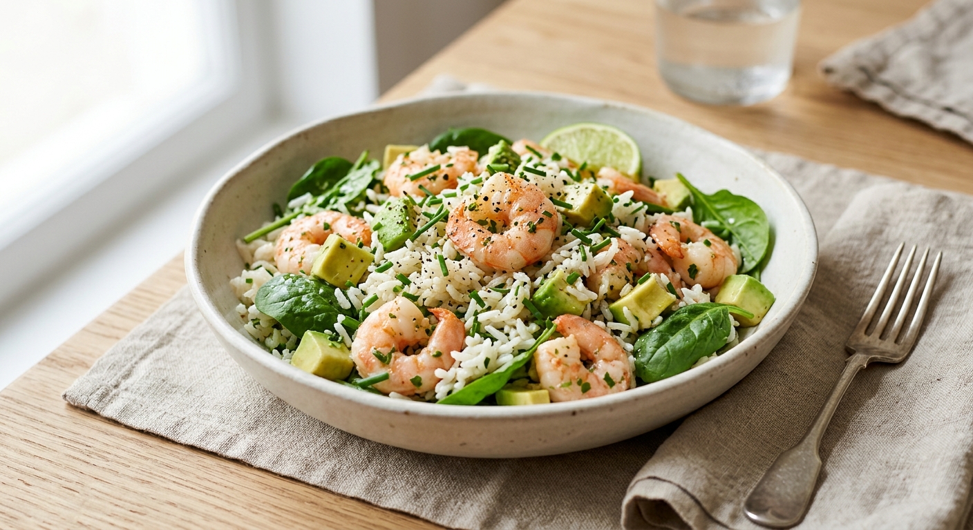 Salade de riz, crevettes & avocat