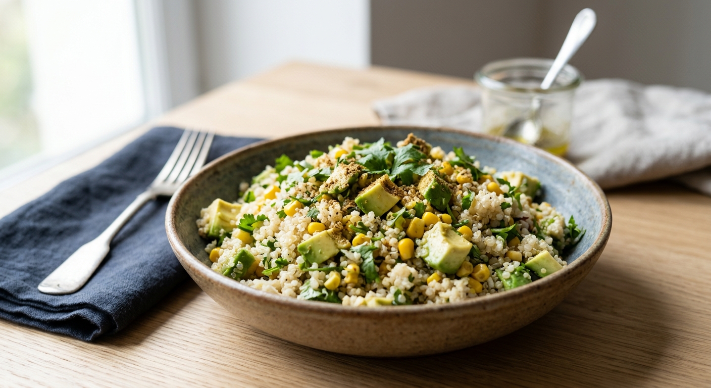 Salade express de quinoa aux avocats et maïs
