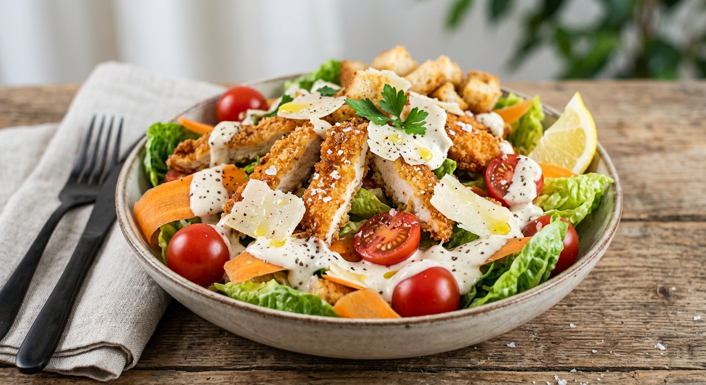 Salade repas façon chicken caesar