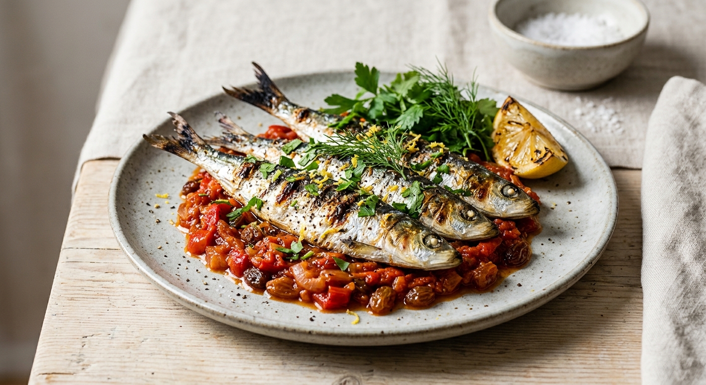 Sardines grillées au chutney de poivrons rouges