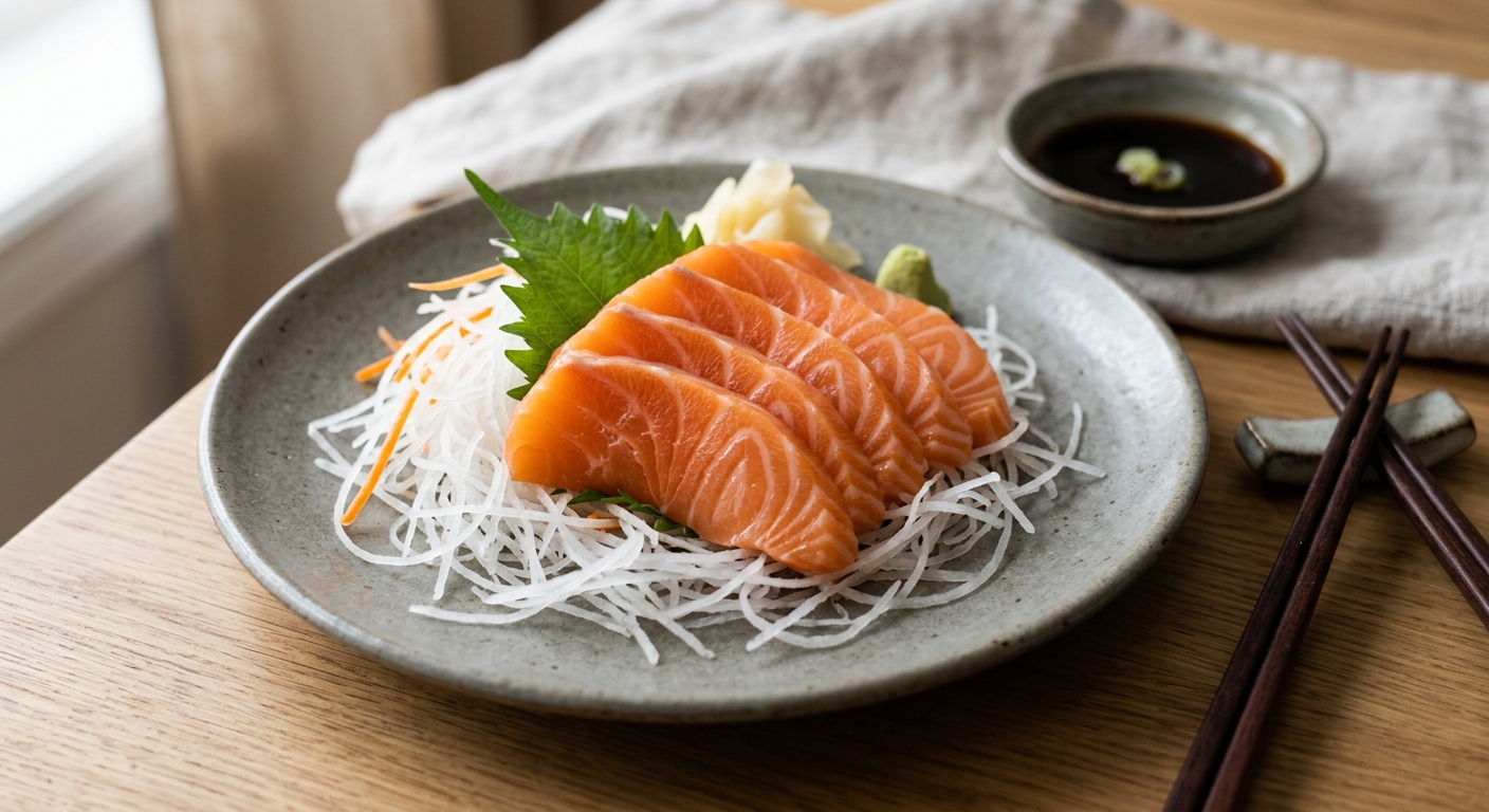 Sashimi saumon sur lit de daikon