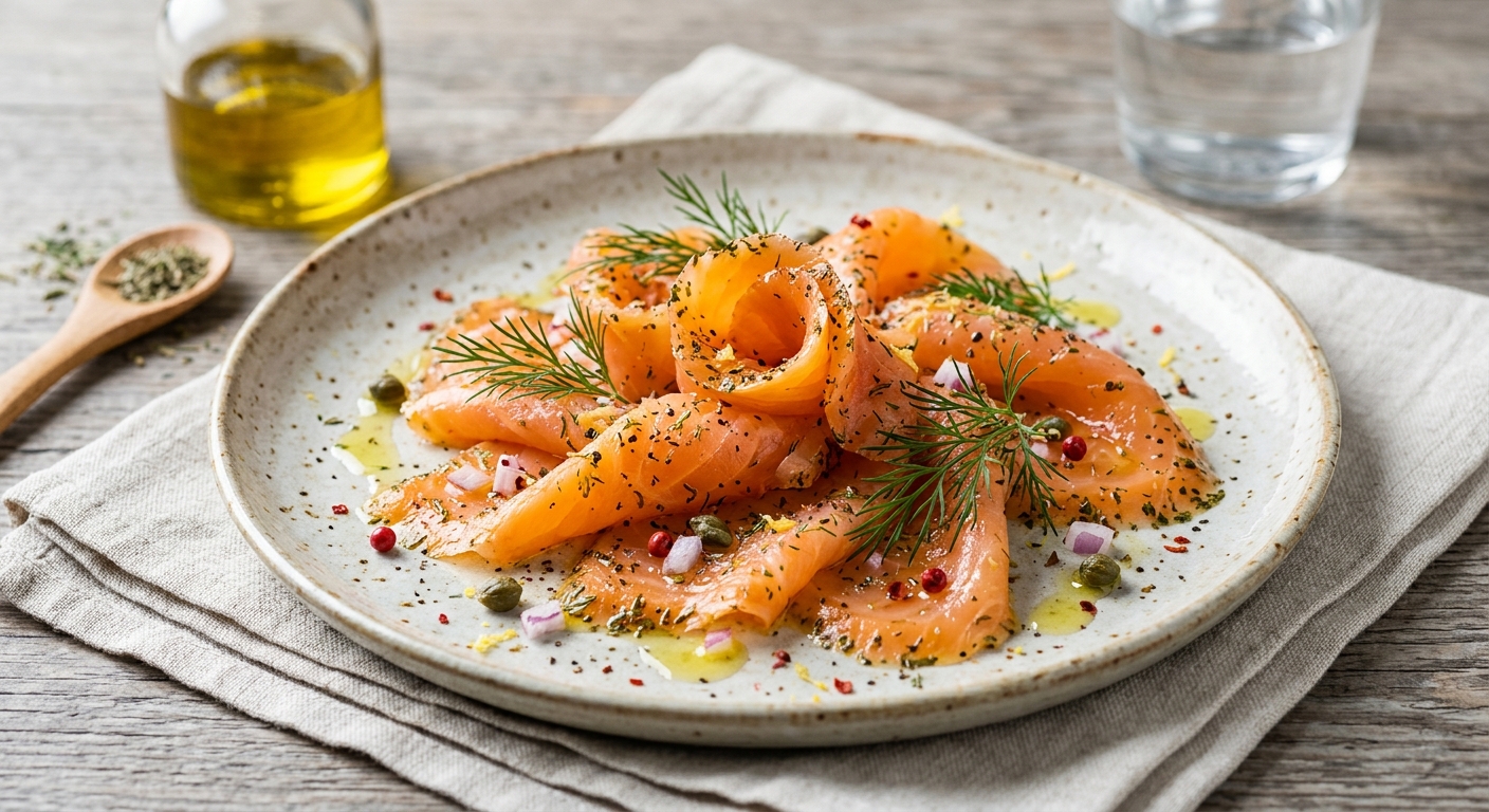 Saumon a l'huile d'olive et aux herbes