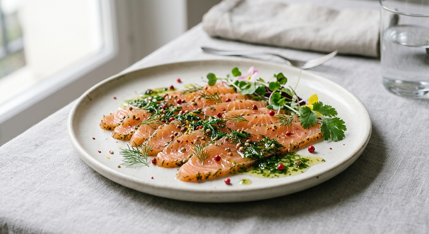 Saumon gravlax et sa vinaigrette aux herbes de Cyril Lignac - Tous en cuisine