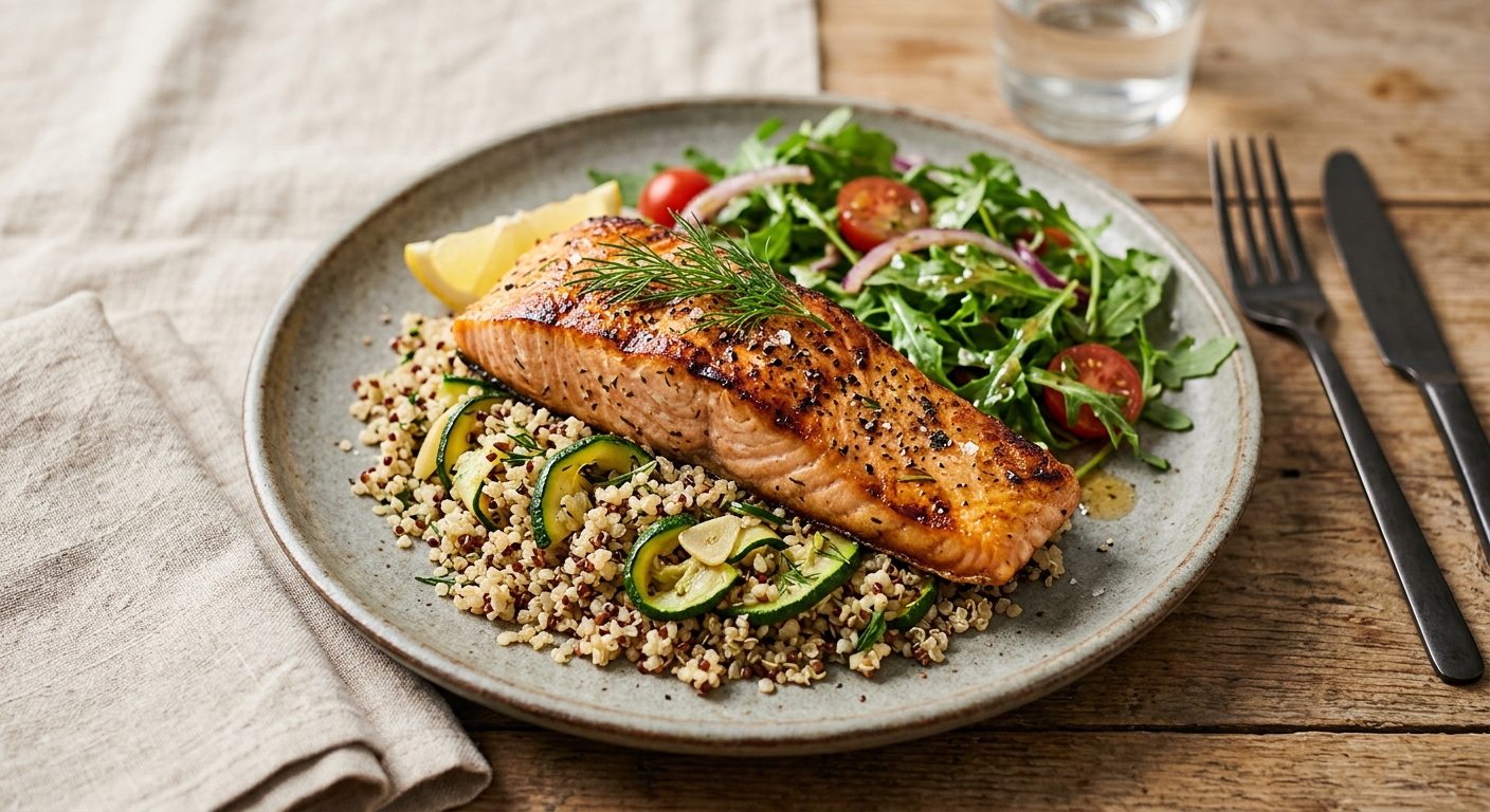 Saumon grillé, quinoa & courgettes
