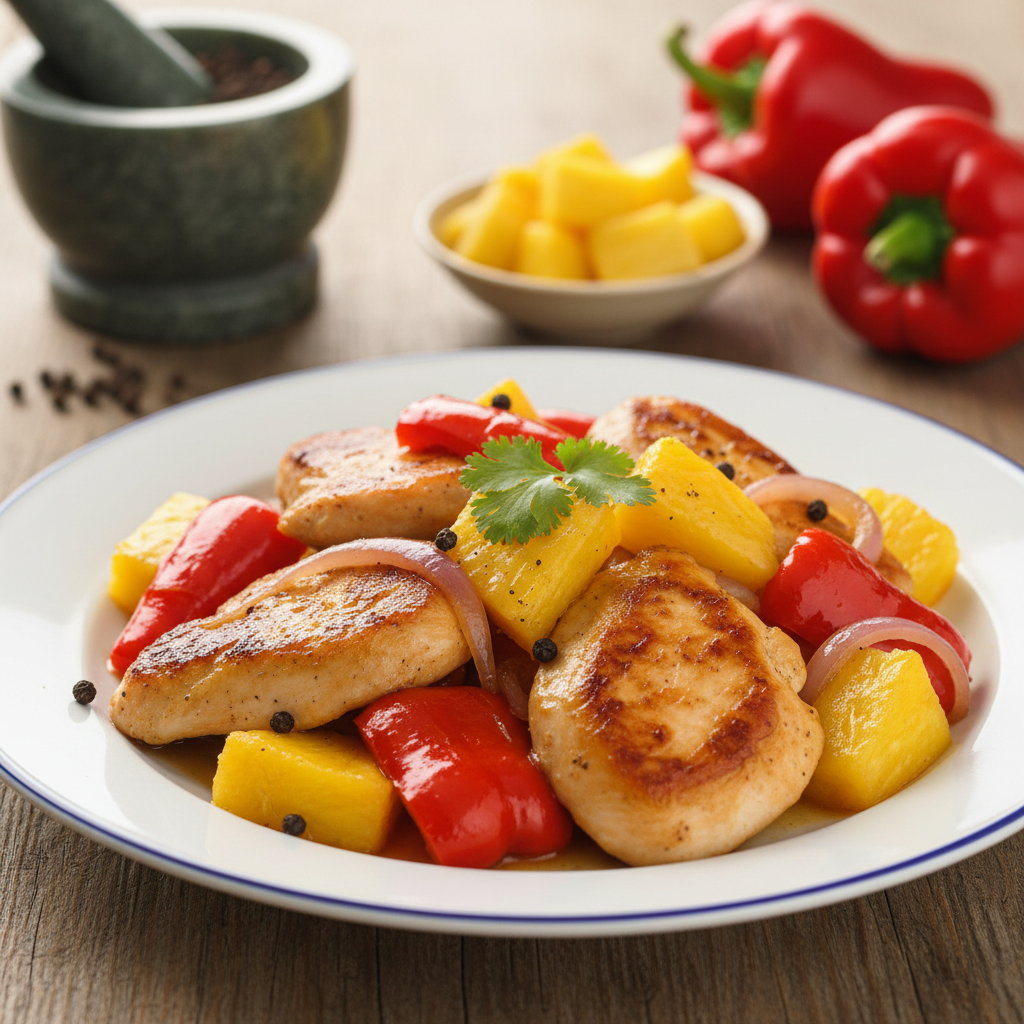 Sauté de poulet ananas gros piments