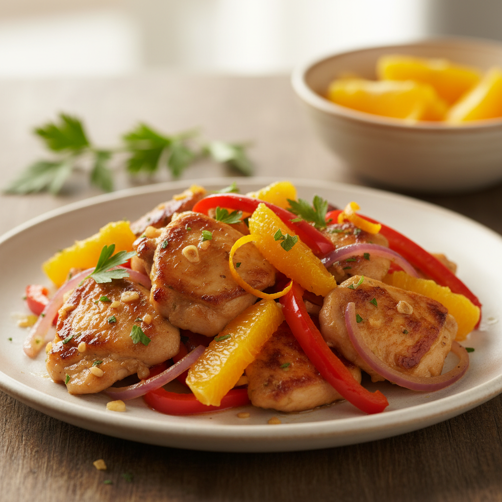 Sauté de poulet, de poivron et d'orange