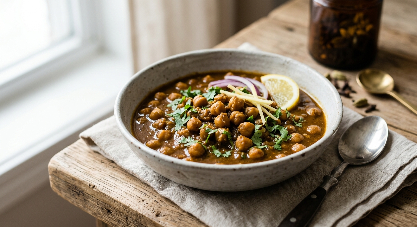 Sindhi chola, pois chiches au thé noir à l'indienne