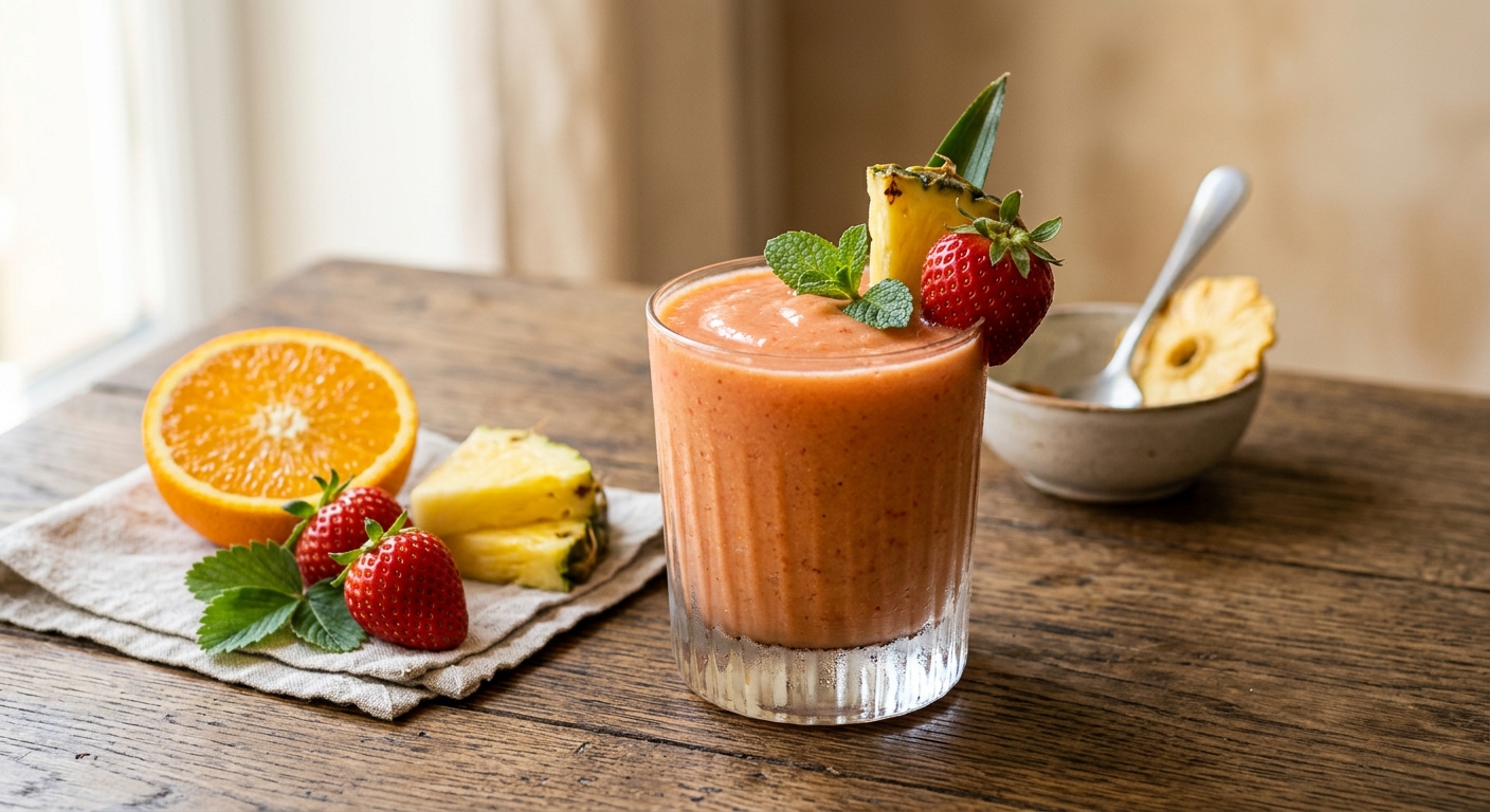 Smoothie orange, fraise, ananas