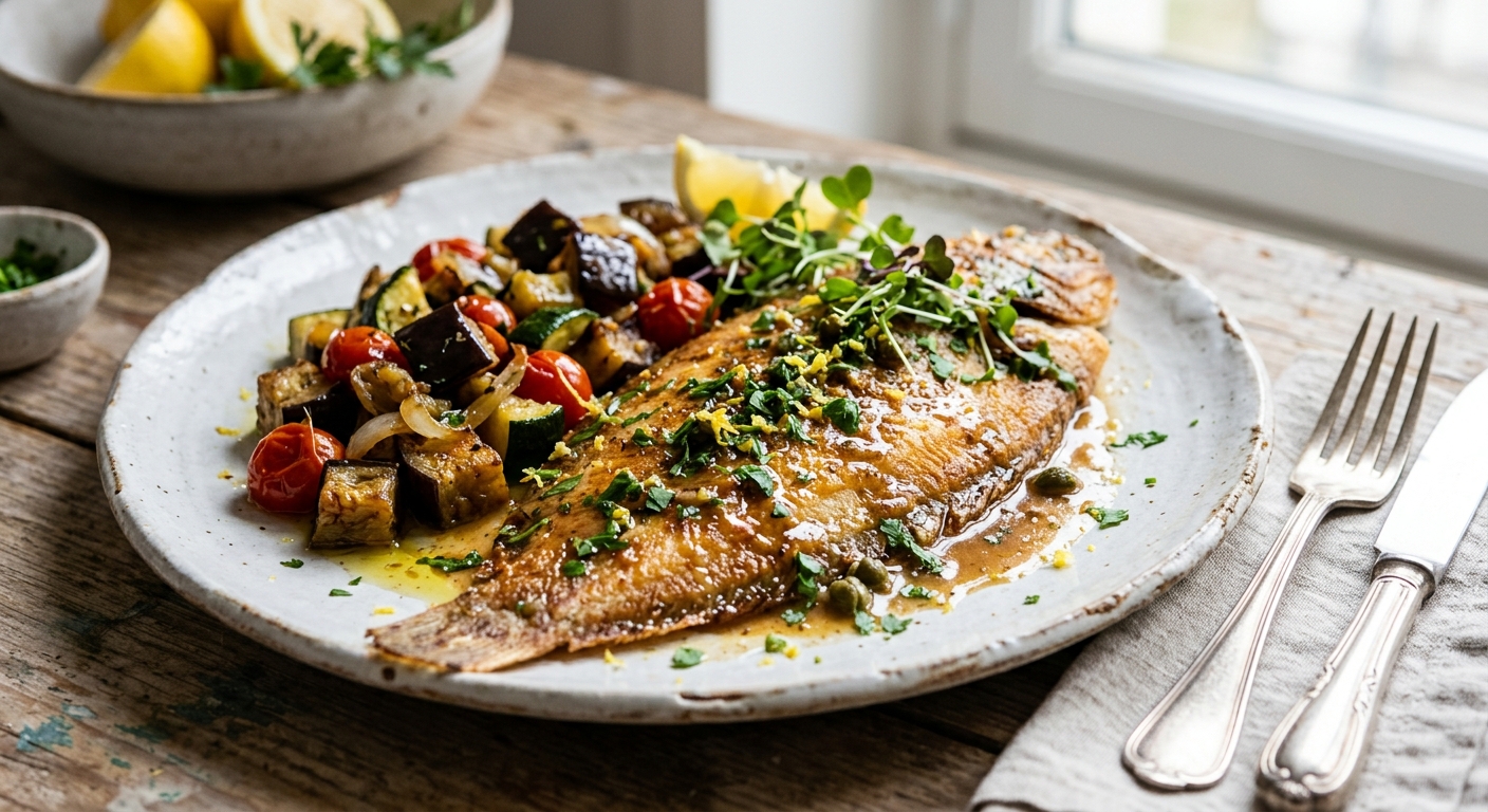 Sole meunière et sole aux aubergines
