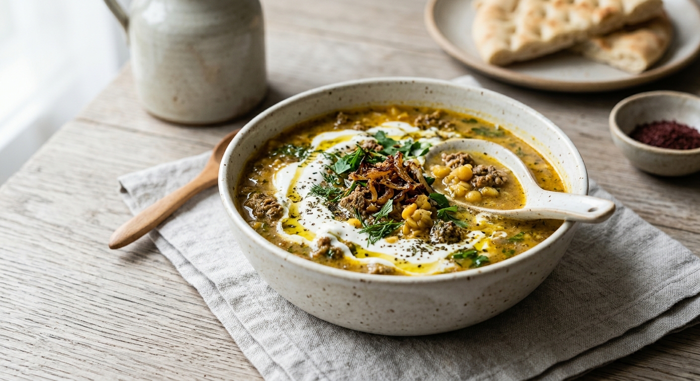 Soupe de boeuf au yaourt (aashe maste, soupe iranienne)