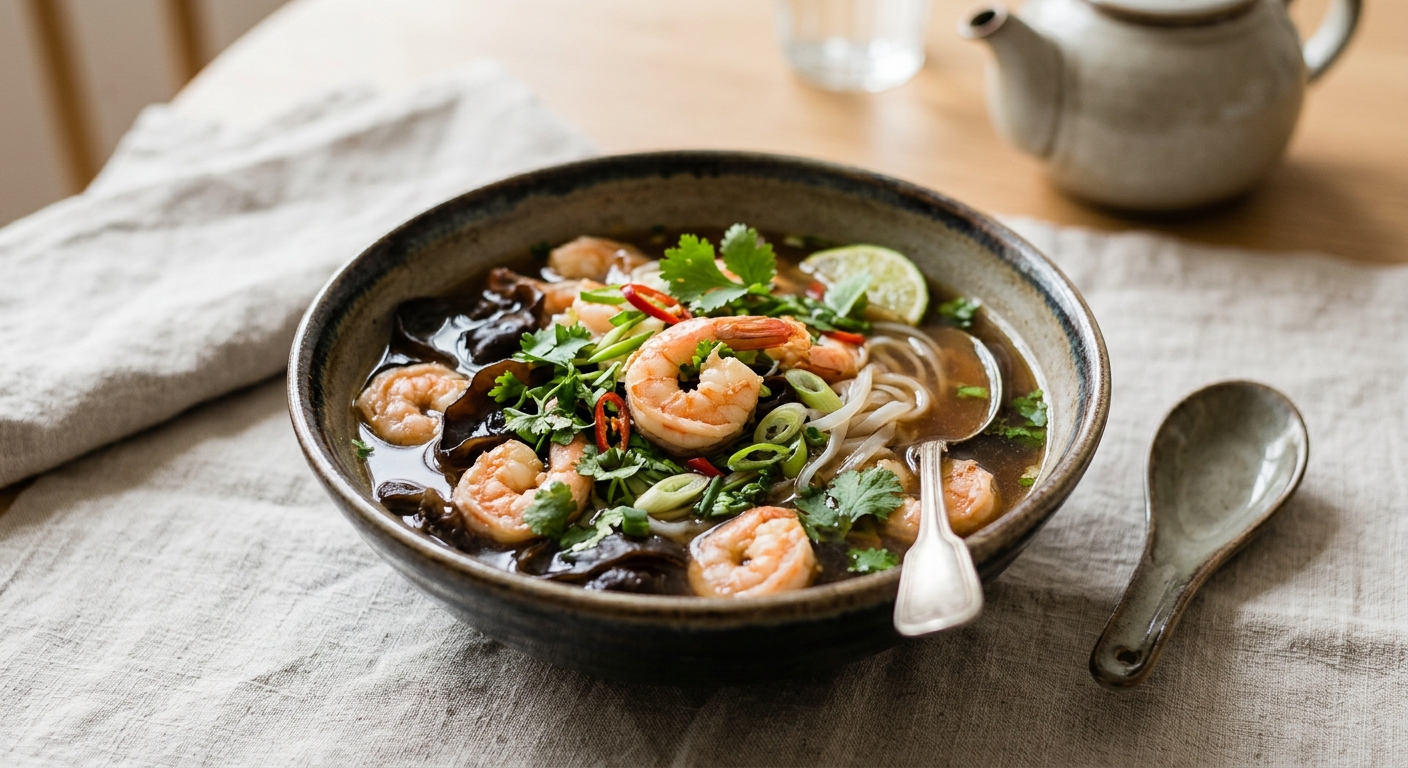 Soupe de crevettes aux champignons noirs