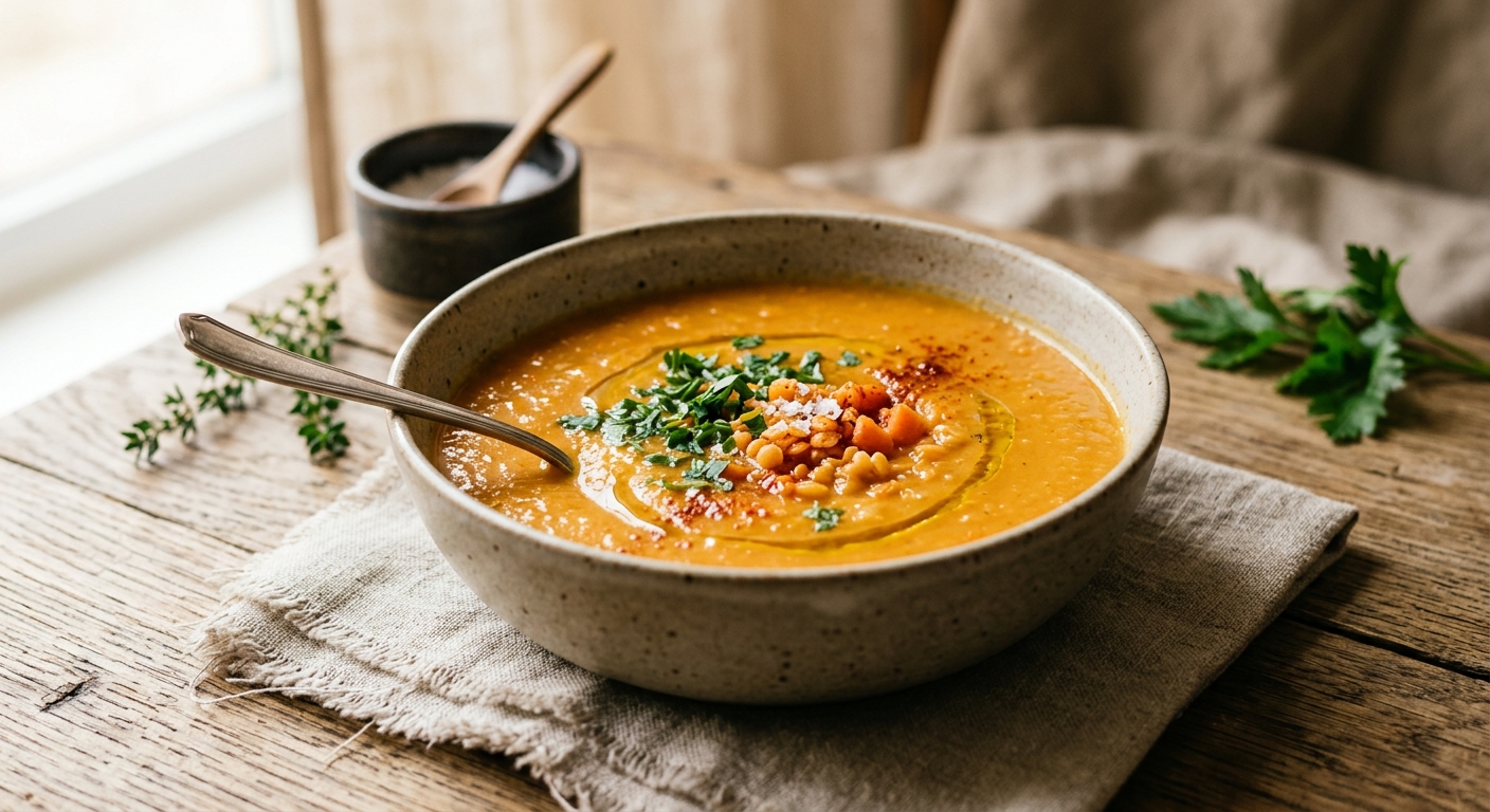 Soupe de lentilles corail carottes