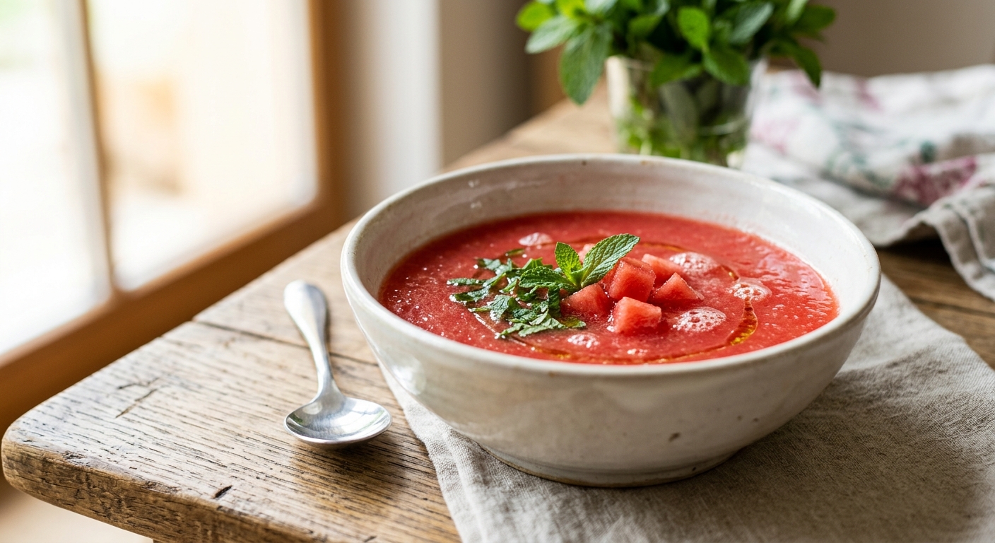 Soupe de pastèque à la menthe