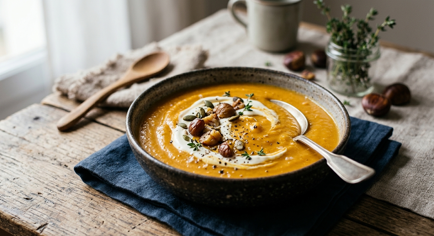 Soupe de potiron et châtaigne au blender chauffant