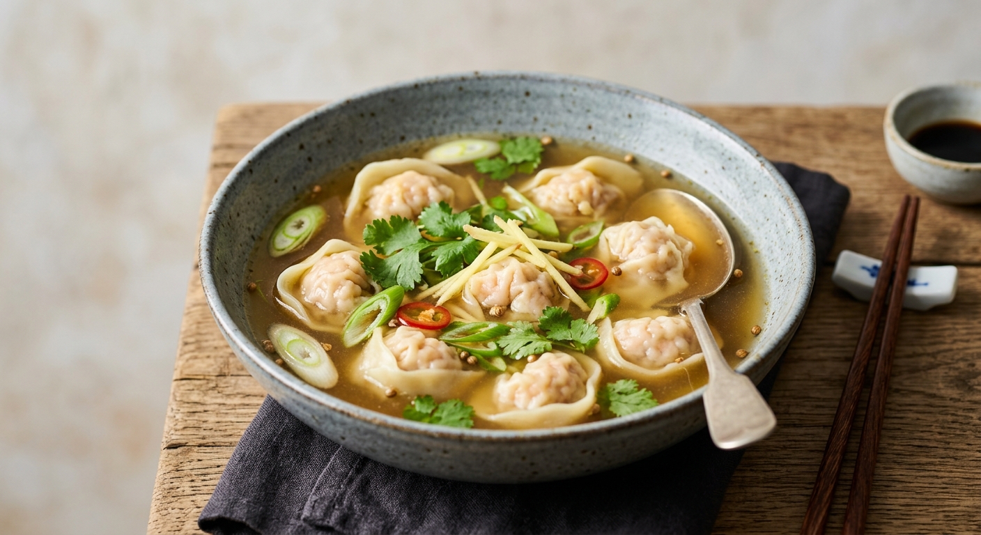 Soupe de wontons crevettes/gingembre