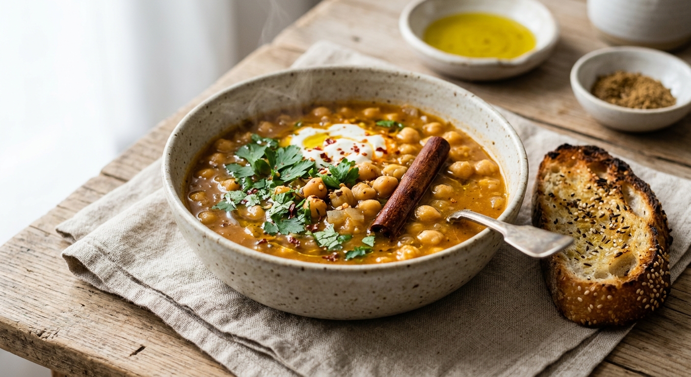 Soupe épicée tunisienne aux pois chiches et pain de Yotam Ottolenghi