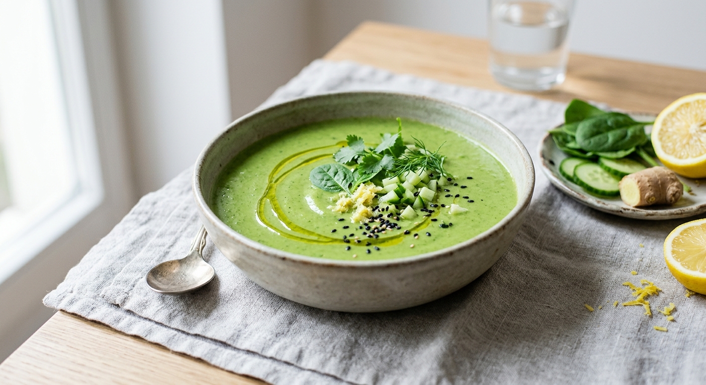 Soupe froide épinards avocat gingembre