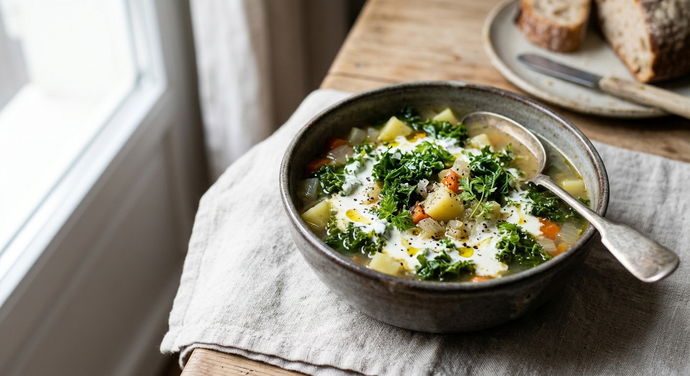 Soupe hivernale : chou vert frisé et pomme de terre