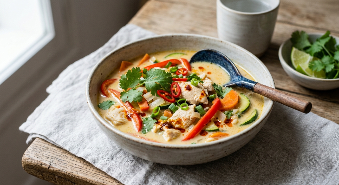 Soupe thaï au poulet et lait de coco