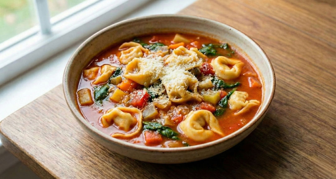Soupe de tortellini ricotta épinards