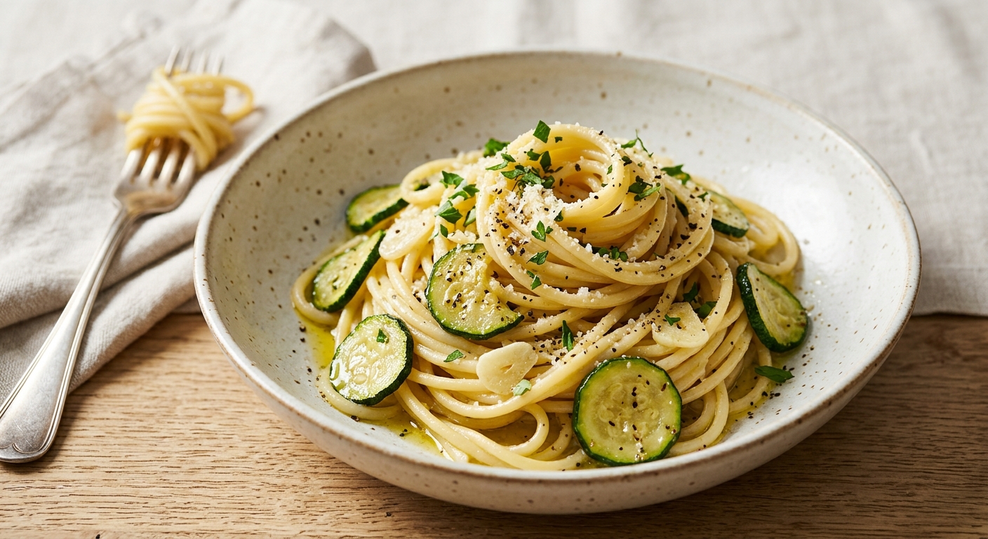 Spaghetti à l'ail et aux courgettes