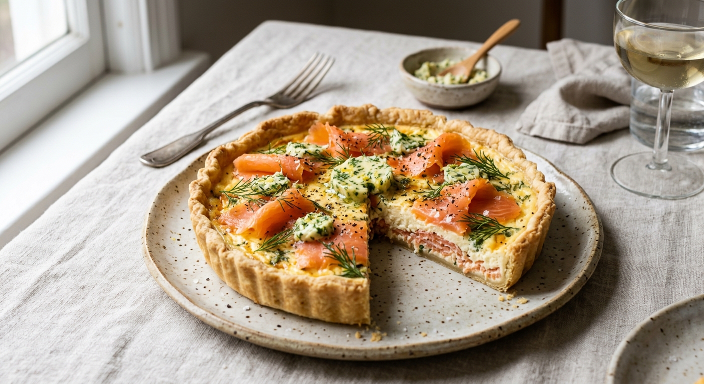 Tarte au saumon fumé, beurre maître d'hôtel