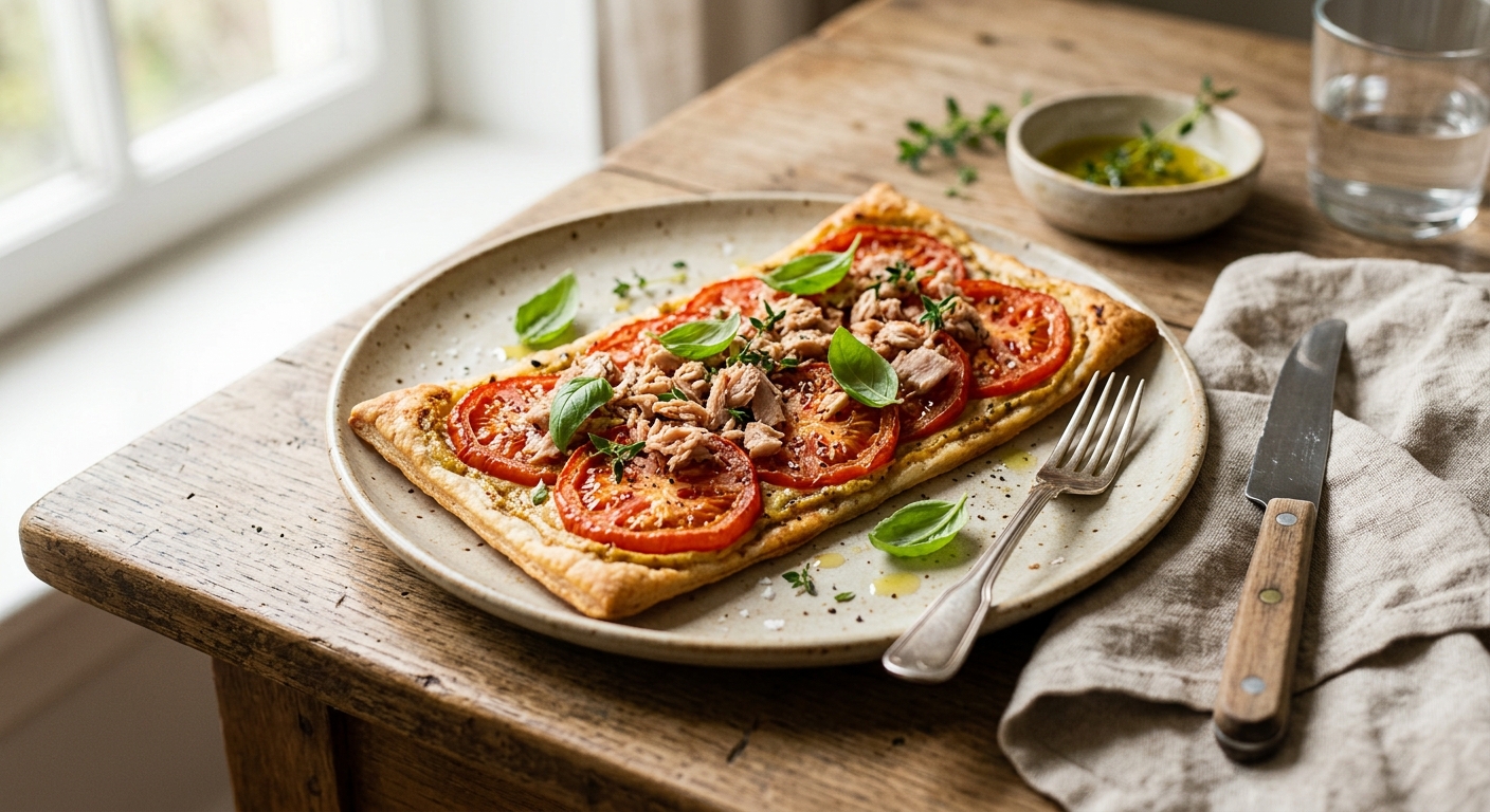 Tarte fine à la tomate et au thon