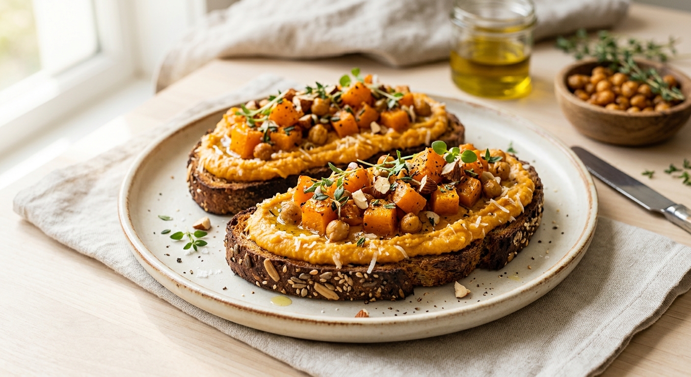 Tartines Amandes Emile Noël & houmous à la courge butternut