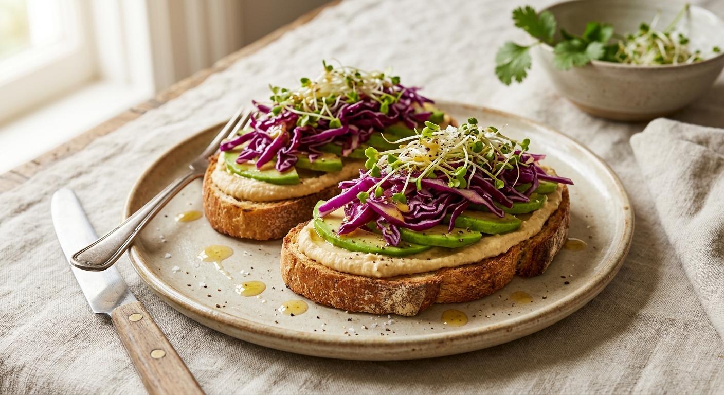 Tartines avocat houmous, vinaigrette au miel