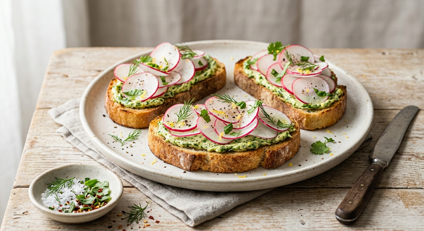 Tartines printanières aux herbes et radis