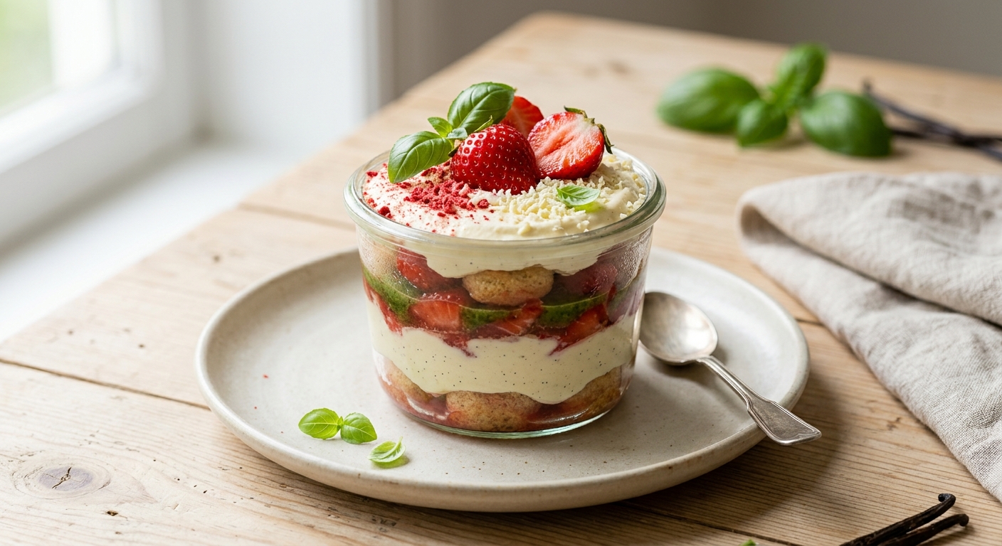 Tiramisu aux fraises et au basilic