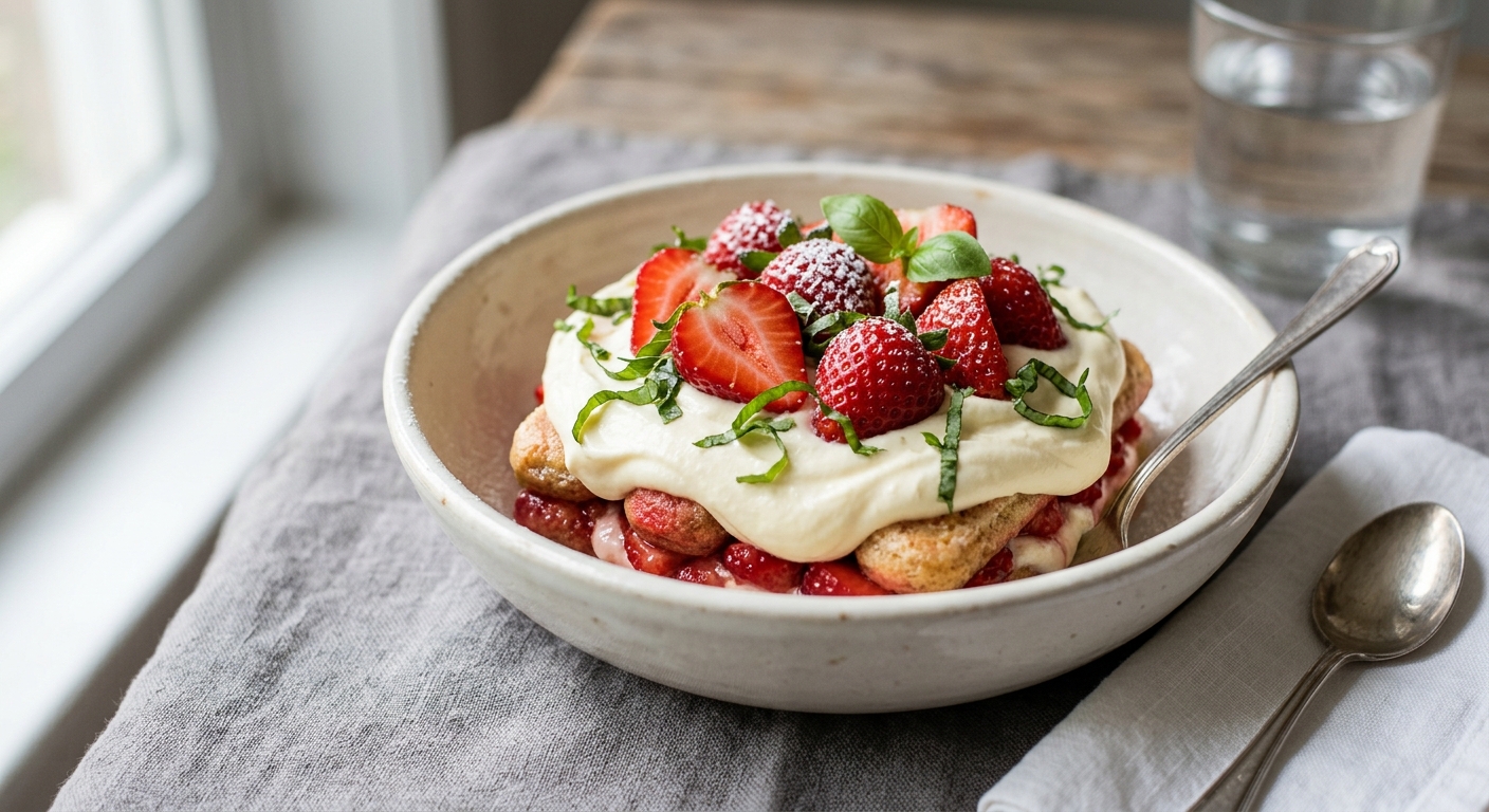 Tiramisu fraises et basilic