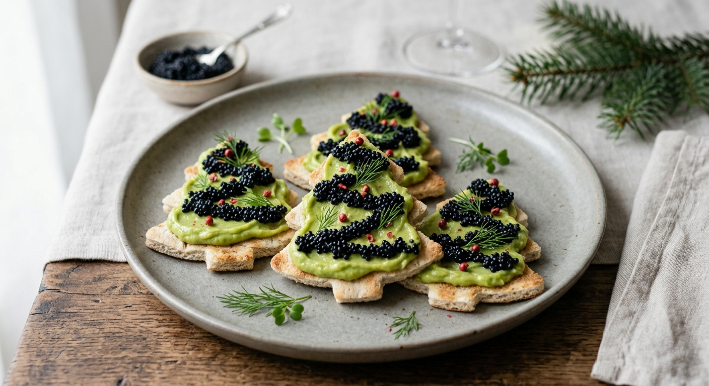Toasts sapin au guacamole d'avocat et oeufs de lompe