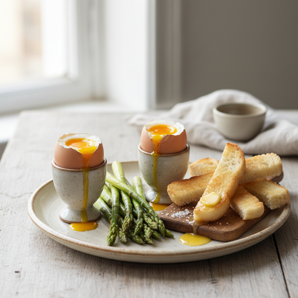 Oeufs à la coque et asperges vertes
