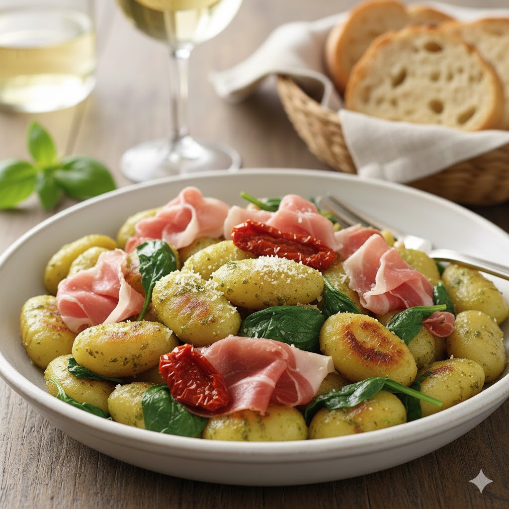 Gnocchis au jambon cru & pesto vert